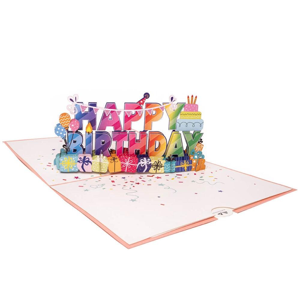 Tarjeta emergente de fiesta de feliz cumpleaños