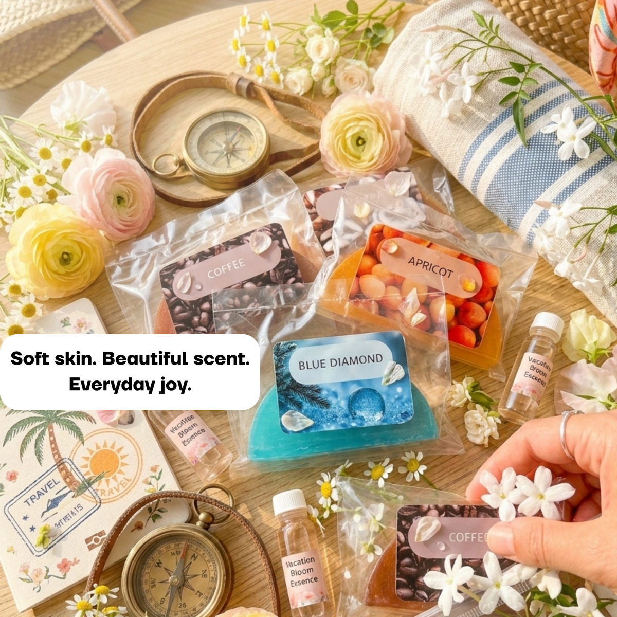 Set de jabón de glicerina: albaricoque, café, coco, fresco y hierba de limón