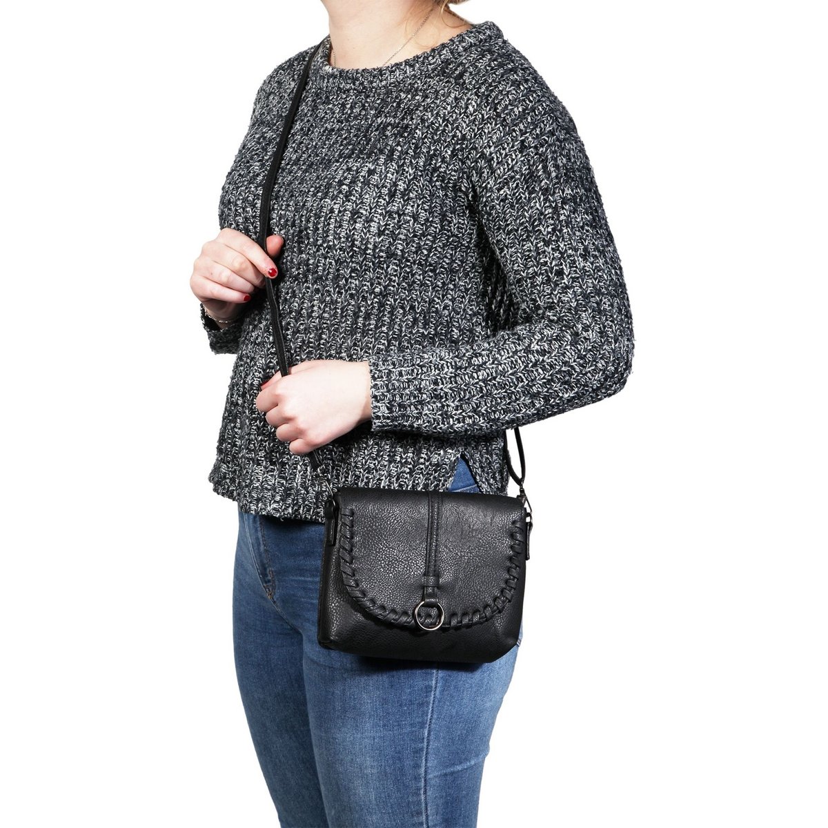 Sac à main pour femme en simili cuir, noir