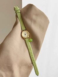 Pesto - Vintage groen leren dameshorloge