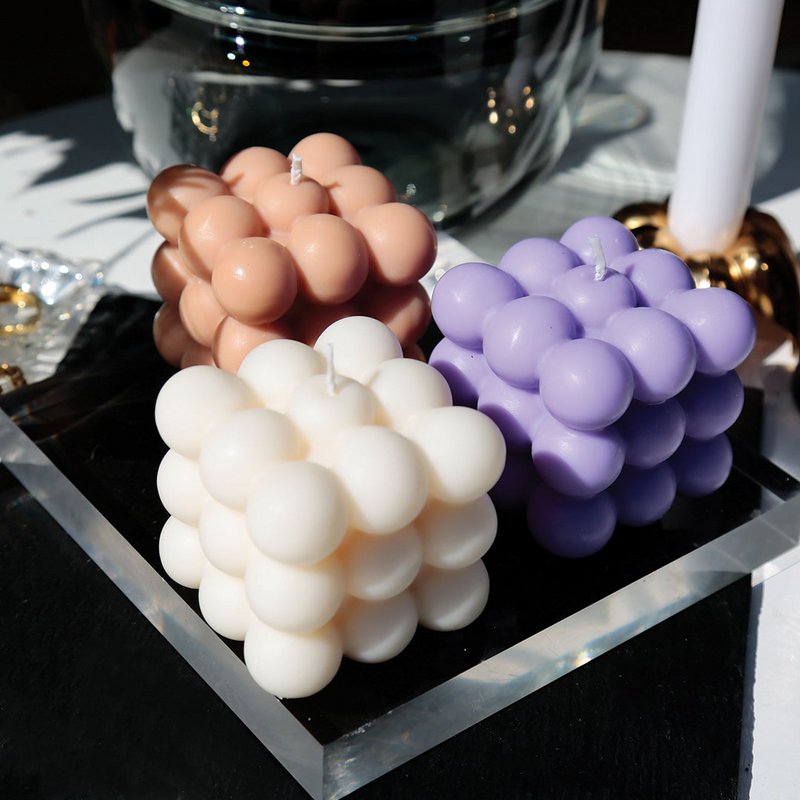 3er Bubble Candle Set creme, beige, lilla
