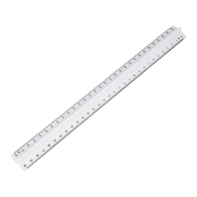 Regla de prisma Westcott 30cm blanco leche con 3 escalas con borde de agarre de plástico