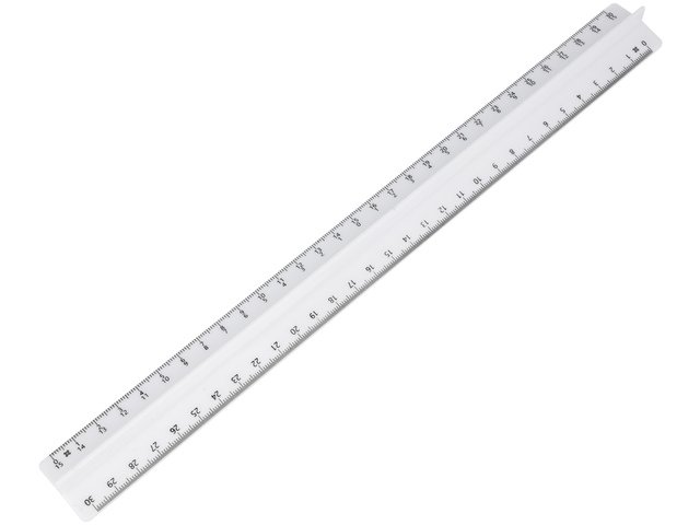 Prismenlineal Westcott 30cm milchweiß mit 3 Skalen mit Griffkante aus Kunststoff