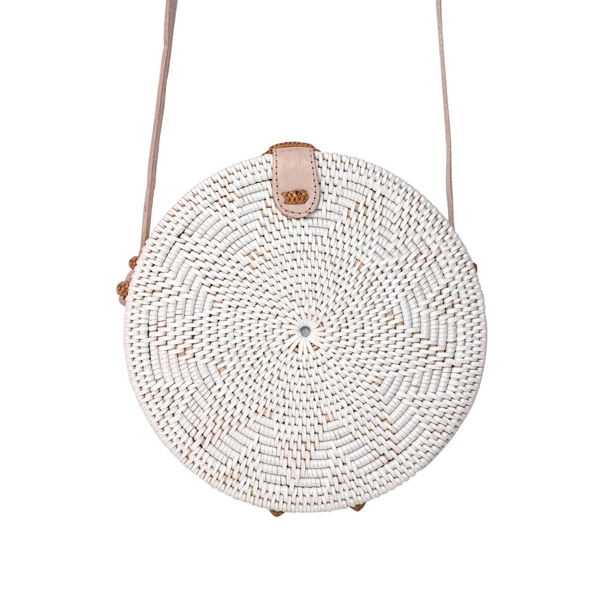 Pulau White Round Rattan Bali Bag 20 cm