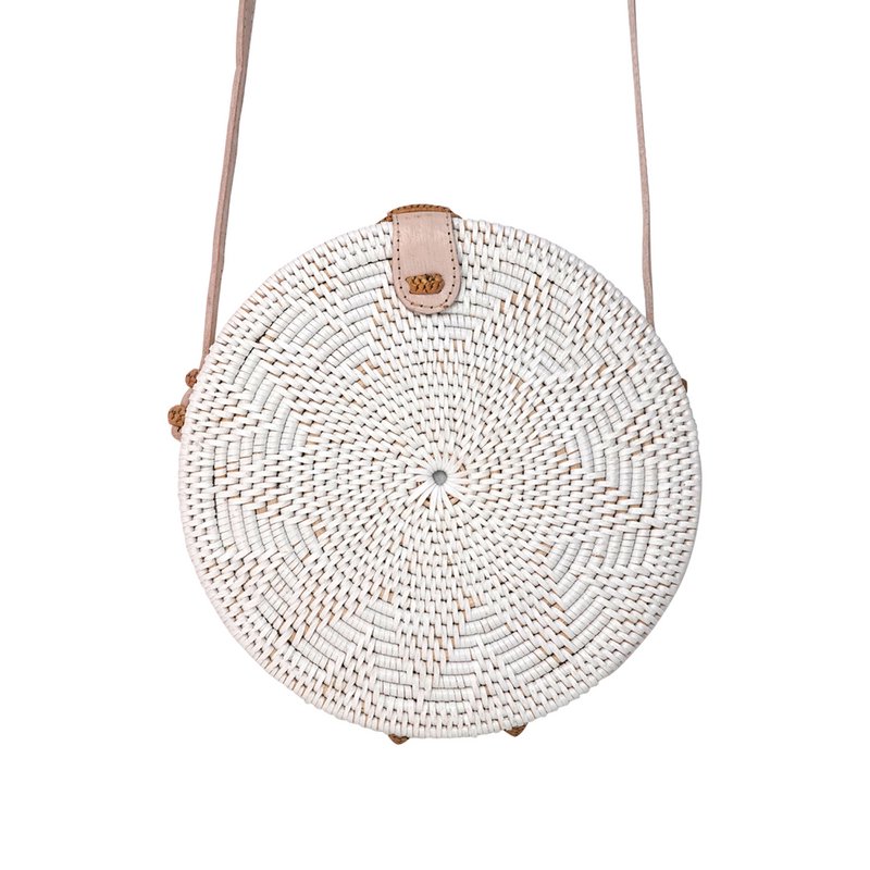 Pulau White Round Rattan Bali Bag 20 cm