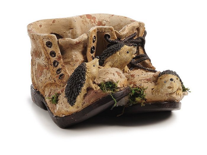 Plantesko med pindsvin lavet af poly 20x16x10cm