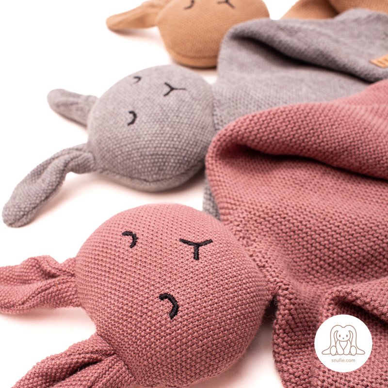 Snufie Hase Kuscheldecke | 100 % Baumwolle | Premium-Babydecke | extra weich 37x37cm | Grundstrick | Brauner heller Kaffee