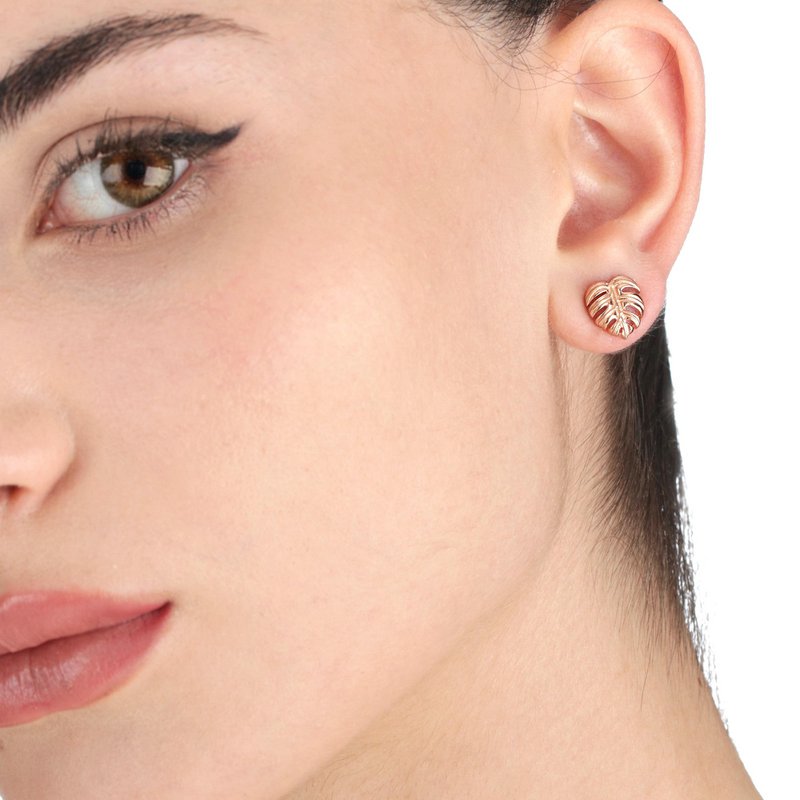 Monstera Leaf Stud Øreringe - 925 Sterling Rose Guldbelagt - Eksotiske blade smykker - OHR925-89