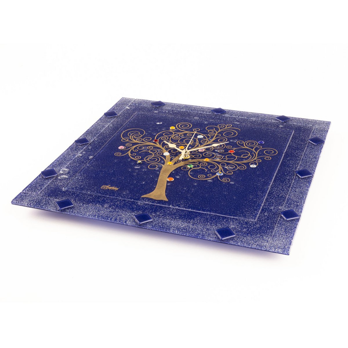 Vierkante muurhorloge in Murano Glass, voorkeurscadeau -idee, gouden gouden decoratie