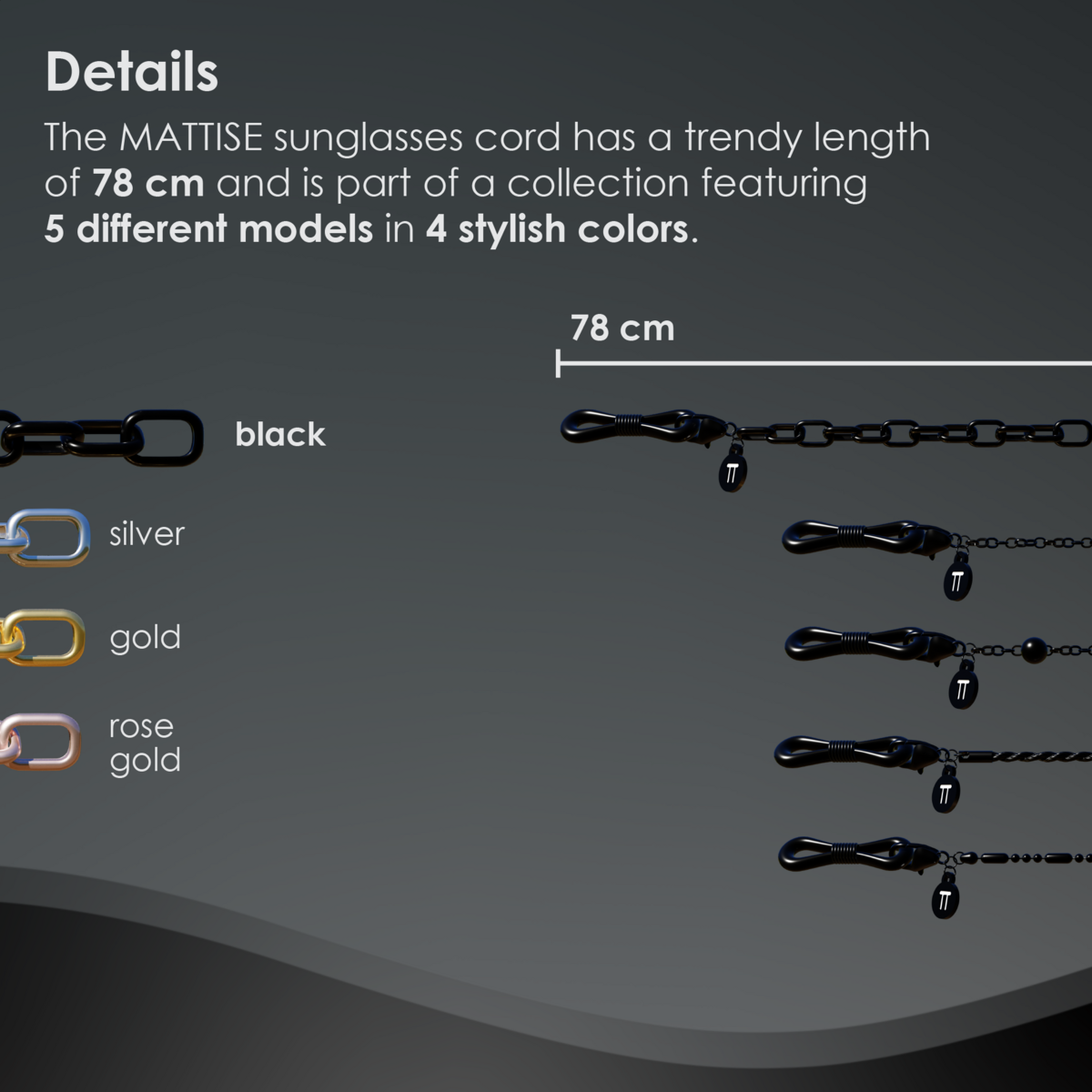 Glasses Cord Links Black — 100% Stainless Steel & Unisex Eyewear Cords for Women and Men — Glasses Chain with Extra Loops — Brillenkoord Brillenband Brillenkette Cordon de Lunettes Cordón Para Gafas
