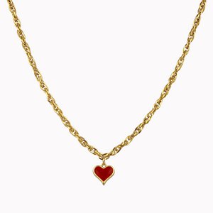 Gold link chain with red heart