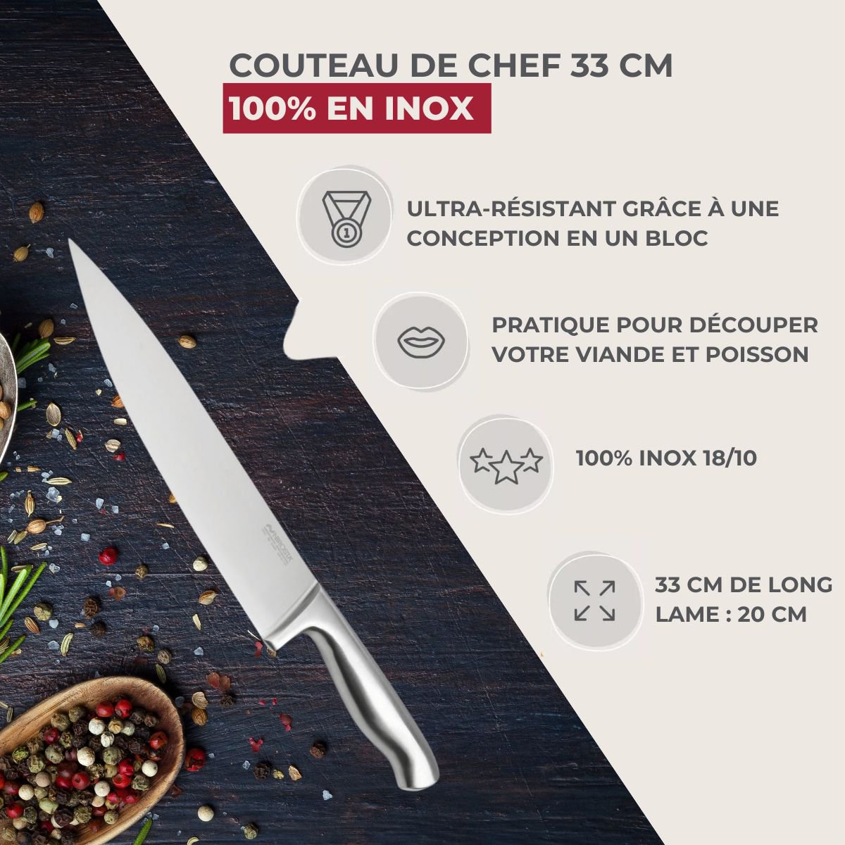 Coltello da cuoco Nirosta Star in acciaio inox da 33 cm