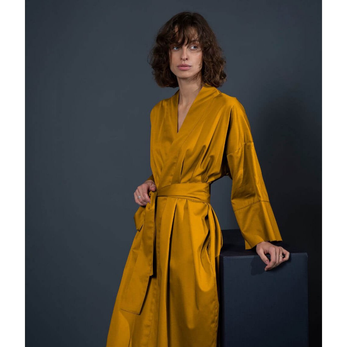 Satin kimono badekåbe Solid Antique Gold