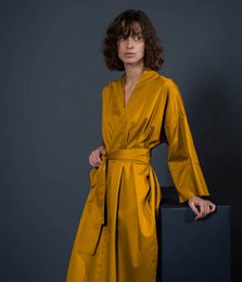 Satin kimono badekåbe Solid Antique Gold