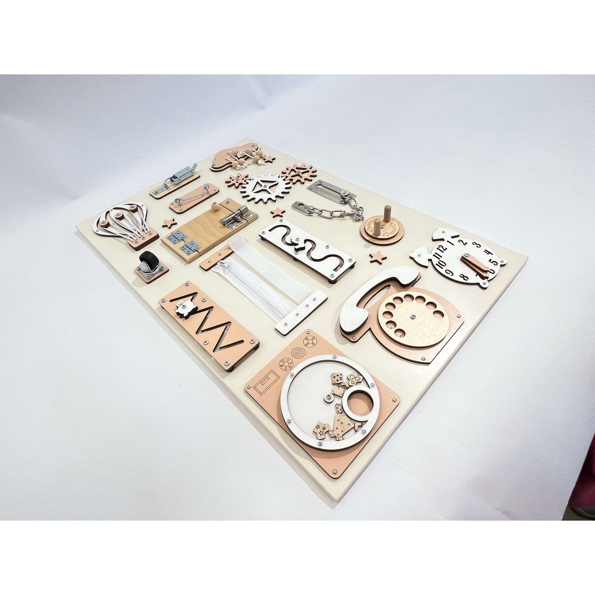 Wooden busy board for toddler- Beige busy board