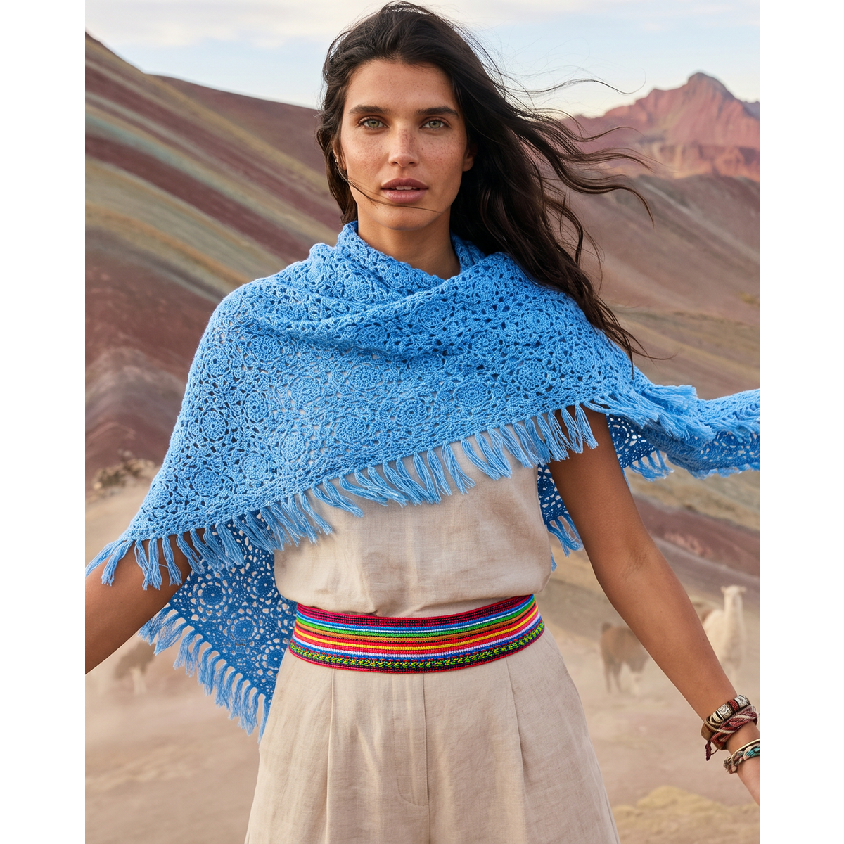 Cashmere scarf LA PAZ hand crocheted triangle