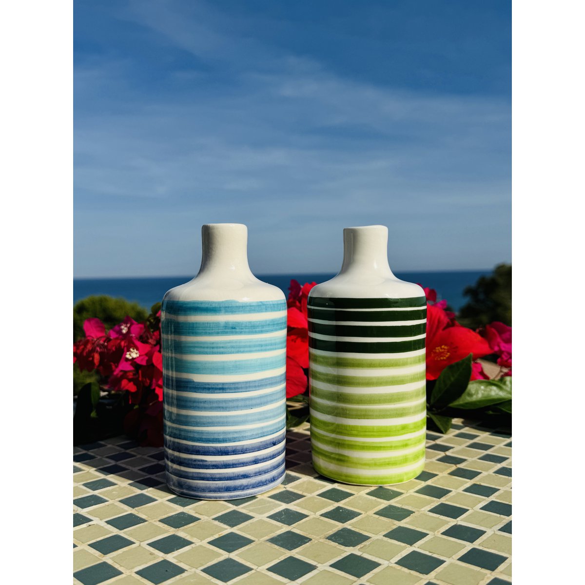 Ręcznie robiona butelka olejowa dawców oleju z dzbanem ceramiczna butelka „linee” dla oliwy z oliwek i octu około 250/500 ml