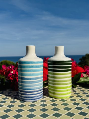 Handgemachte Ölflasche Ölspender Ölkännchen Keramikflasche "Linee" für Olivenöl & Essig ca 250/500ml