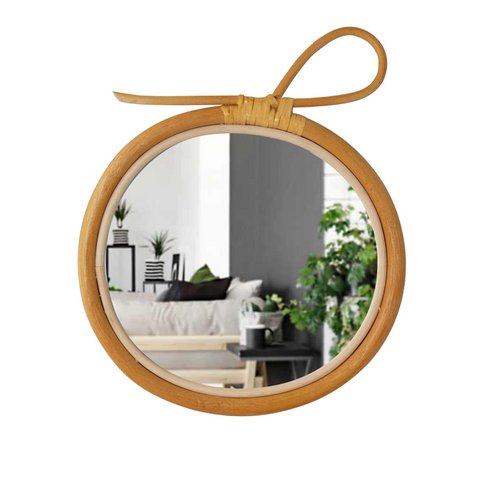 Spiegel mit Rattanrahmen | Wandmontierter Boho geometrischer dekorativer nordischer Spiegel