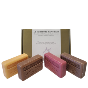 Kerstcadeau zeeppakket savon de marseille grapefruit, Kers, Chocolade en caramel