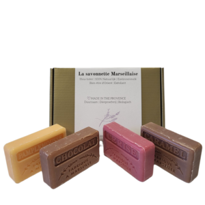 Kerstcadeau zeeppakket savon de marseille grapefruit, Kers, Chocolade en caramel