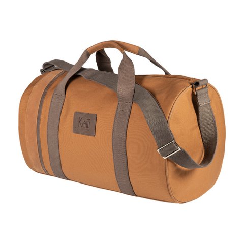 K2006UB | Reistas van 100% katoenen canvas/echt leer, volnerf, Naked - Tan kleur, ritssluiting. Afmetingen: 45 x 25 x 28 cm - Verpakking: TNT-tas