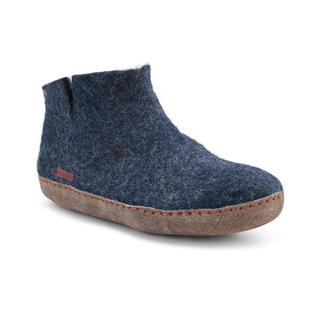 Stivale classico - Filzhausschuh mit Ledersohle, marineblau
