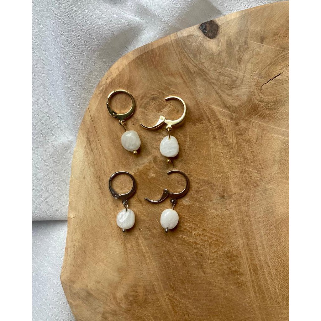 Natural Stone Earrings Stainless Steel gold/silver 'Moonstone'