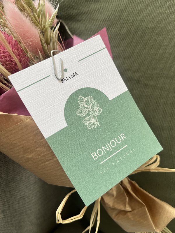 Kleiner Trockenblumenstrauß mit Karte - Bonjour