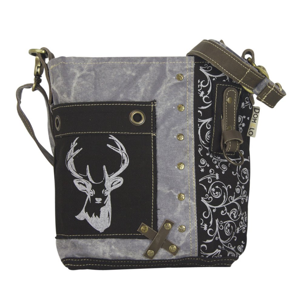 Traditionele tas van Domelo. Dames schoudertas. Dirndl schoudertas gemaakt van canvas en leer. Handtas in traditionele stijl met hertenedelweissprint. Crossbodytas voor dames als Oktoberfest-accessoire.