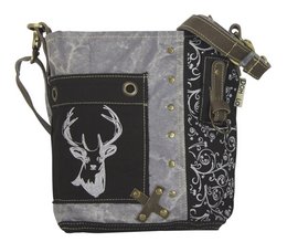 Traditionele tas van Domelo. Dames schoudertas. Dirndl schoudertas gemaakt van canvas en leer. Handtas in traditionele stijl met hertenedelweissprint. Crossbodytas voor dames als Oktoberfest-accessoire.
