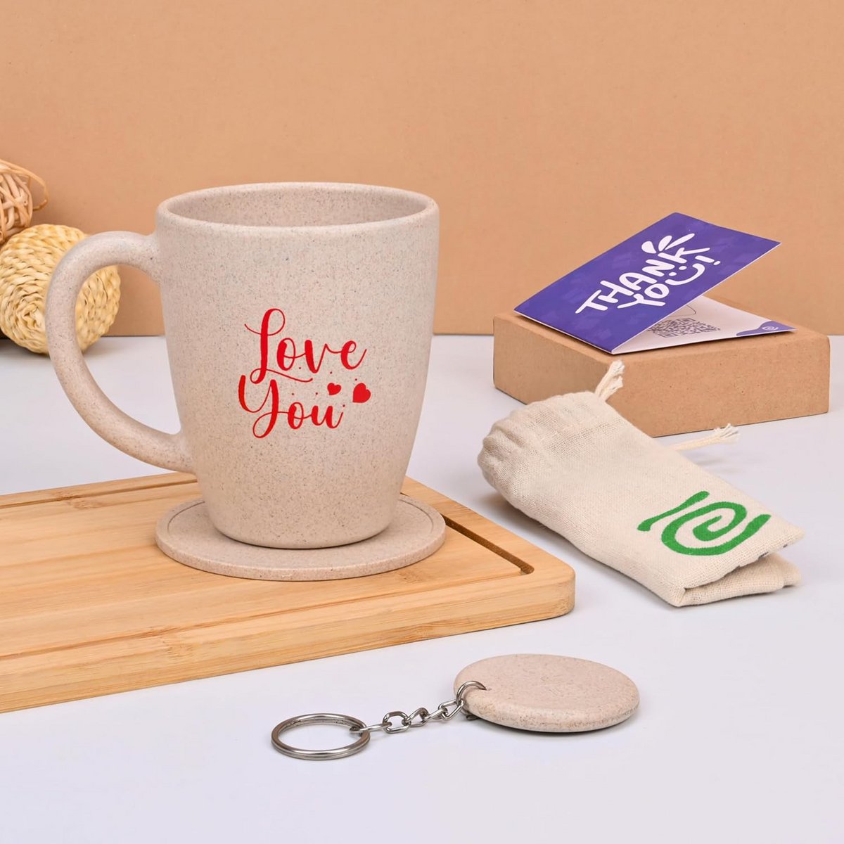 Ecofy Earth-Friendly Love You-krus til kaffe | Par gaver | Jubilæumsgave til par Special | Sæt med 1 | 300 ml | Kaffekrus | Lavet med risskaller| Sand Castle TUV Certificeret