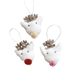 Pompon cushion reindeer 7x7cm 3ass