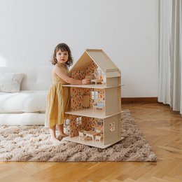 Frühlingsblume – Großer dreistöckiger Puppenhausbausatz aus Holz