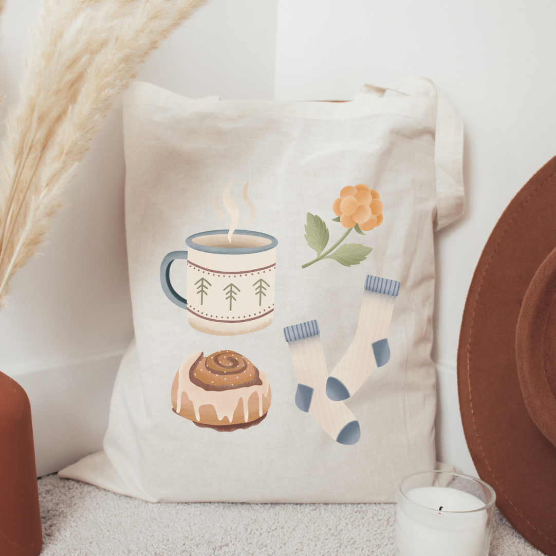 Sacca in tessuto Autunno Hygge scandi jute borse North - Scandinavia Svezia - Regalo accogliente tasca di iuta