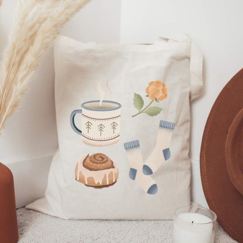Sacca in tessuto Autunno Hygge scandi jute borse North - Scandinavia Svezia - Regalo accogliente tasca di iuta
