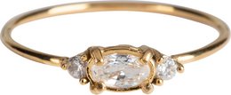 A gold wedding ring with a large oval-shaped diamond and smaller accent diamonds. The ring has a classic and elegant design.