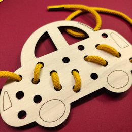 Montessori Schnürungautospielzeug, Holzspielzeug für Kinder- und Kindermotor -Fähigkeitenentwicklung