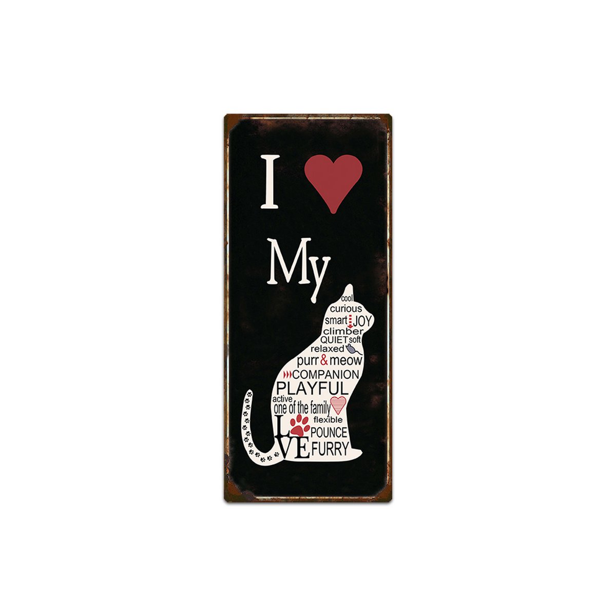 Plaque métal j'aime mon chat 30x13 cm