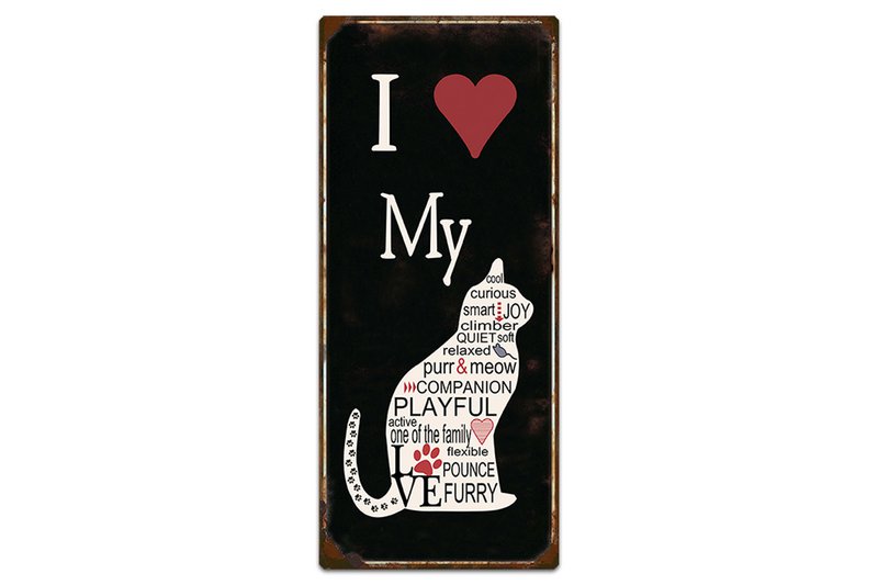 Plaque métal j'aime mon chat 30x13 cm