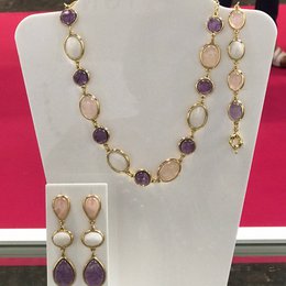 La Vie en Rose Necklace - Rose Quartz Mother of Pearl + Amethyst Circles