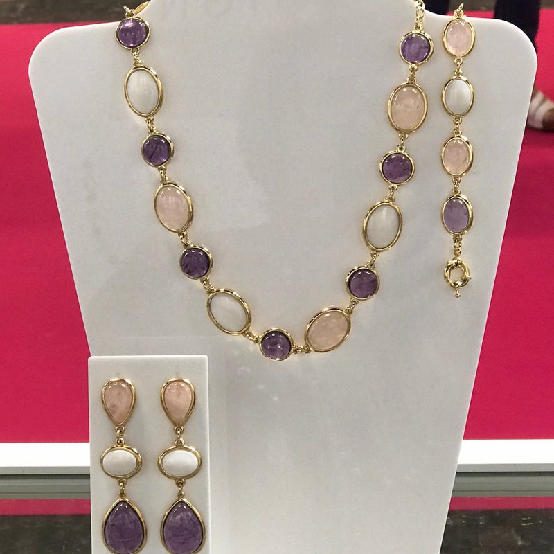 La Vie en Rose Necklace - Rose Quartz Mother of Pearl + Amethyst Circles