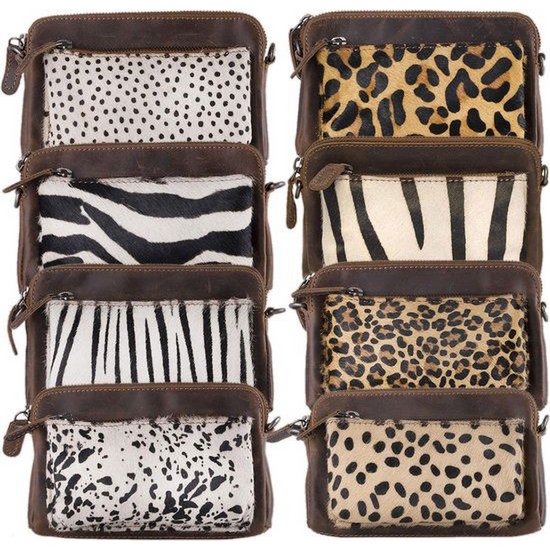 Arrigo Cognac Colored Dames CrossBody Tas/Clutch med Luiopard Direer Print in Learning