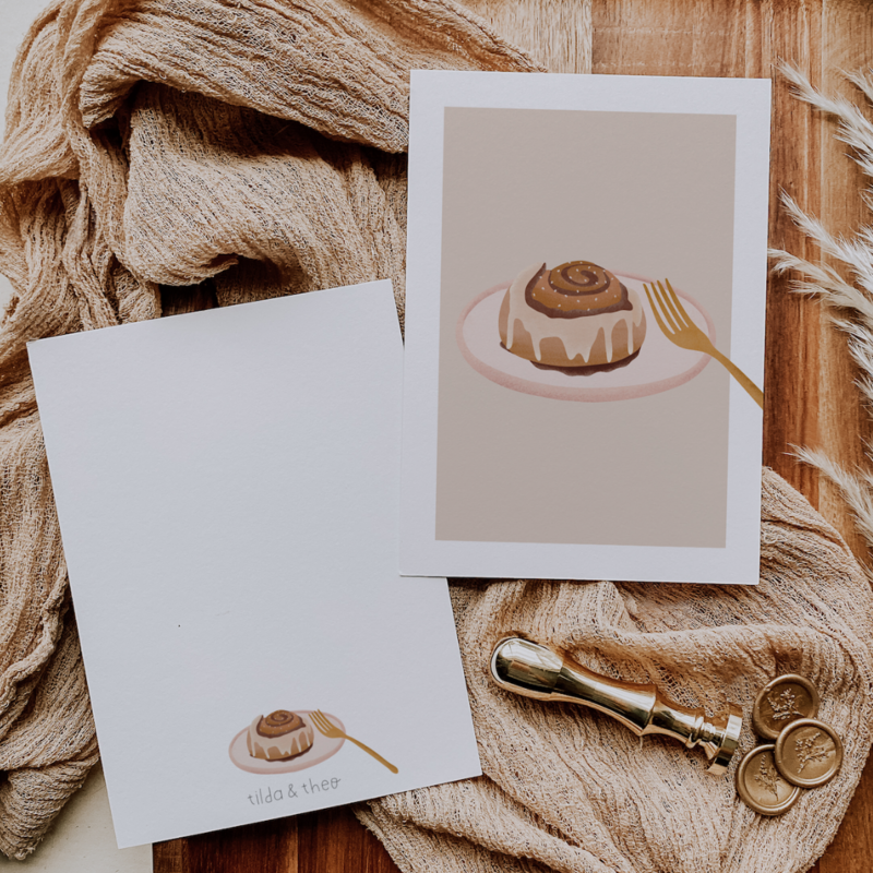 Postkarte Zimtschnecke Schweden - Grußkarte Frühstück Einladung Kanelbulla