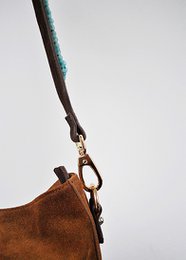BOHO IBIZA BAG - Tracolla acquamarina (70cm) + Borsa in pelle scamosciata (Cognac)