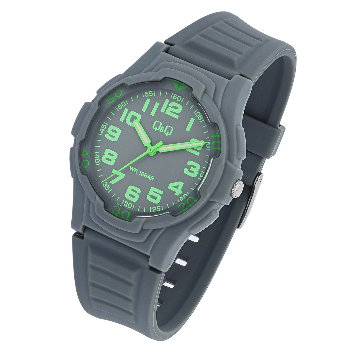 Q&Q herenhorloge met siliconen band, 10 BAR, grijs