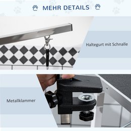 Trimming table for dogs, dog grooming table, foldable, pet grooming table with height-adjustable boom, slings, non-slip surface, shearing table up to 150 kg, 91.5 x 61.5 x 76 cm, black