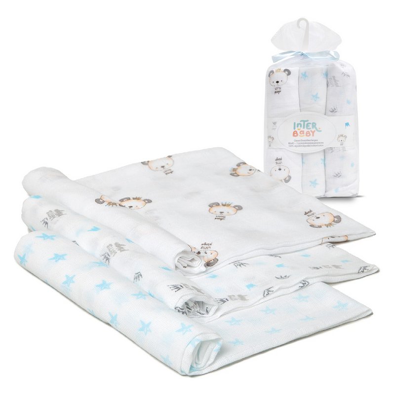 SWADDLES 80X80 - PACK3 - 100% COTTON - BLUE