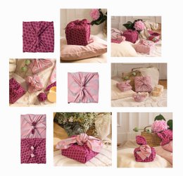 9 stykker bundt furoshiki - burgunder buer & rødme sølvhvaler