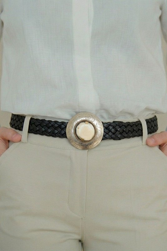 Narrow black leather belt